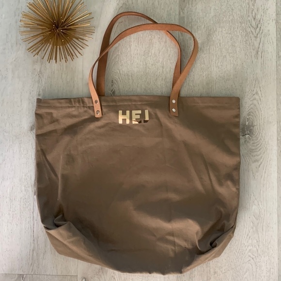 HEJ tote bag leather handles canvas bohemian shopping‎ beach travel shoulder - Picture 1 of 11